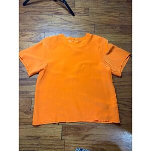 Nordstrom Petite Focus Vintage 100% Silk Short Sleeve Blouse Orange Size 8